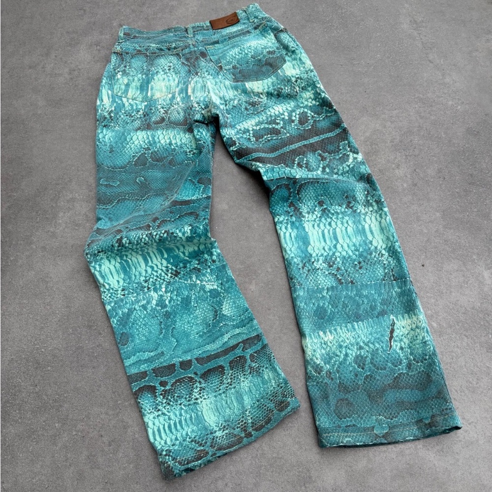 Roberto Cavalli Turquoise Snake Print Women Jeans